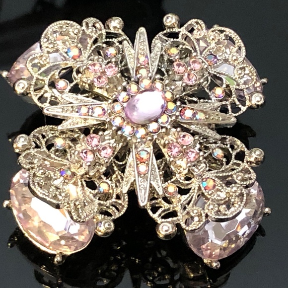 VTG Estate Silver Starburst Filigree Lavender/AB Stones Haute Couture Brooch - Picture 5 of 9